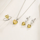 Alt Tag: heart zircon 925 silver bridal jewelry set with heart-cut yellow zircon necklace, ring and drop earrings