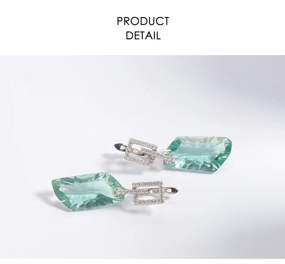 Alt Tag: 925 sterling silver jewelry set for women crystal drop earrings with green gemstone and pavé zircon details