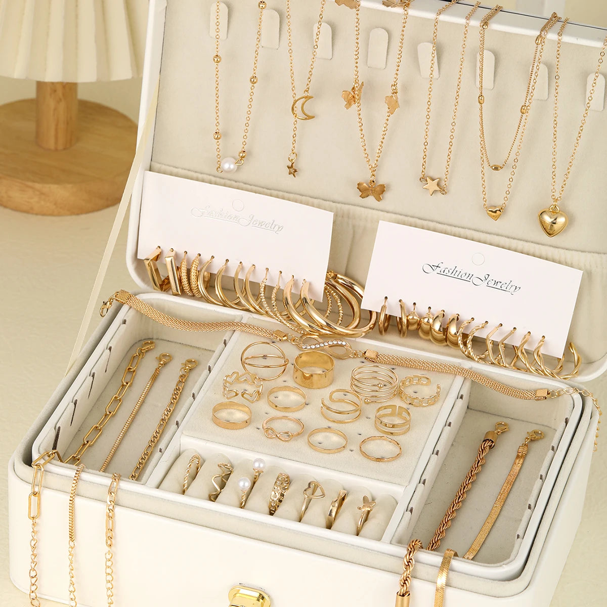 Elegant Vintage Chic Jewelry Set Including Pendant Necklaces,Twisted C-Hoop Earrings,Gold Color Rings,Bracelet ,Daily Outfits - DaHui