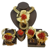 brazilian bridal jewelry set for women, gold-tone alloy jewelry set for wedding - necklace, earrings, bracelet, ring