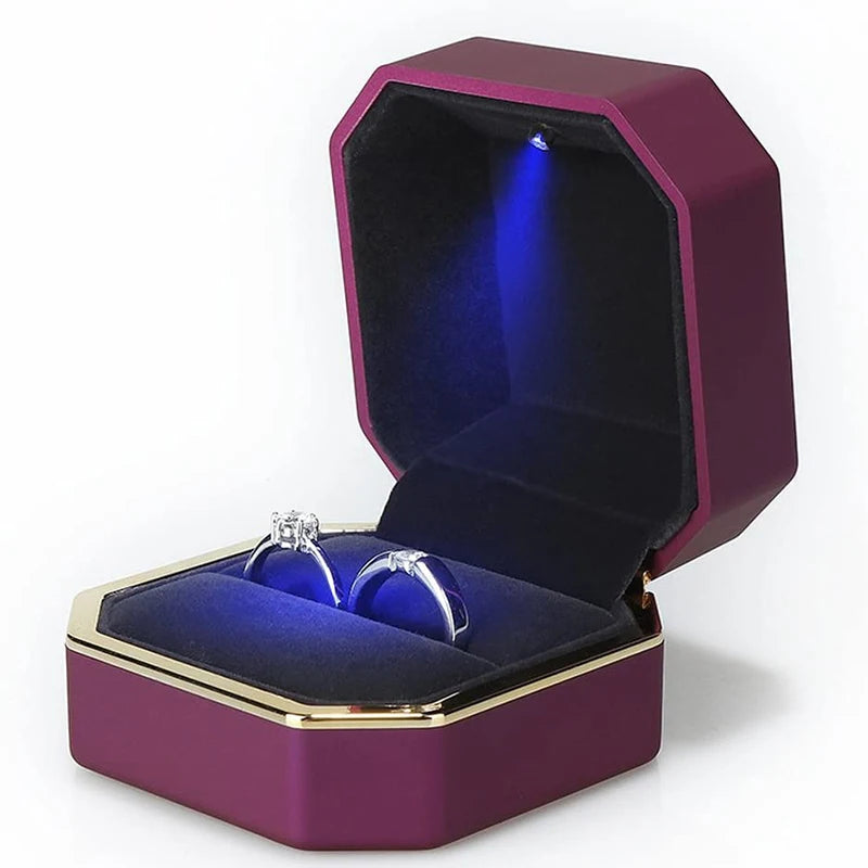 Alt Tag: Luxury velvet LED velvet ring box with light jewelry ring box for proposal engagement wedding