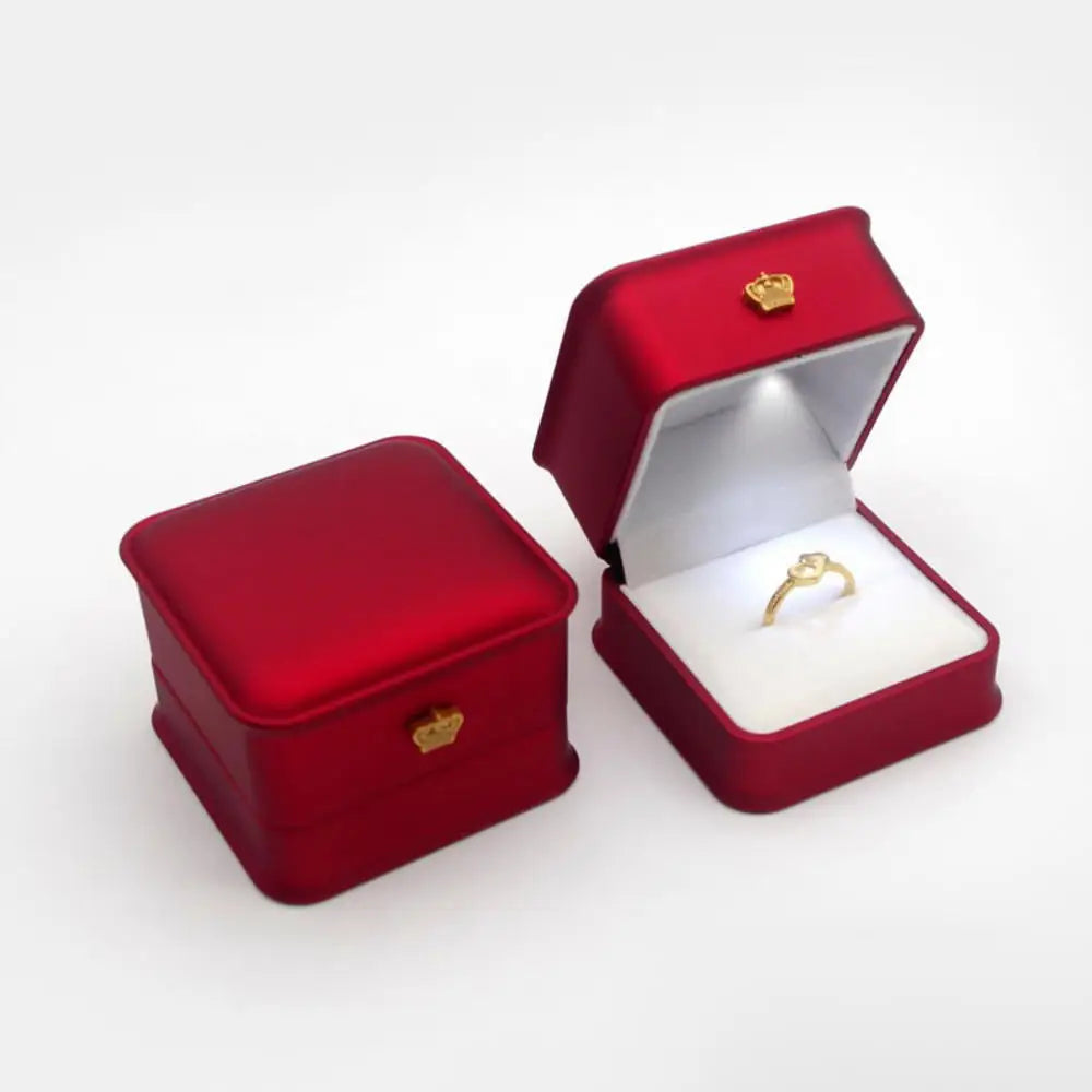 LED velvet ring box with light, luxury velvet jewelry ring box for proposal engagement wedding