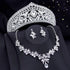 red bridal tiara necklace earrings set with crystal rhinestone crown, matching necklace and drop earrings for wedding or prom