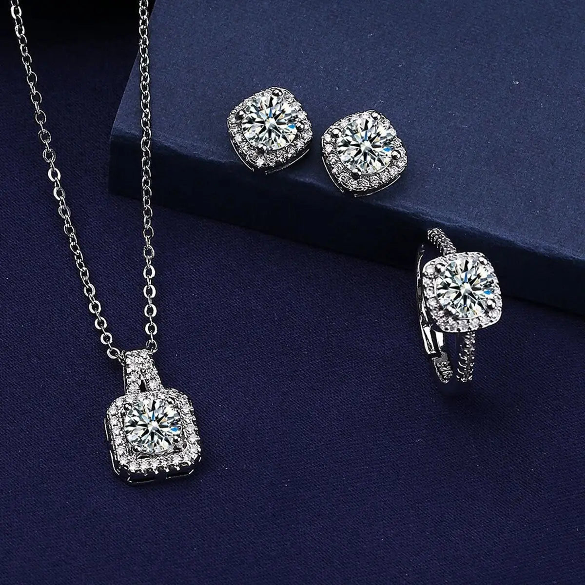 3pcs Suit Necklaces Simulated Flash Mosang Diamond Earring Women&