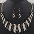 crystal bridal necklace and earrings set with black and clear rhinestones, statement wedding jewelry on display bust