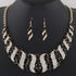 crystal bridal necklace and earrings set with rhinestone and black crystal statement necklace, matching drop earrings on display bust