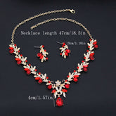 Alt Tag: red bridal tiara necklace earrings set red crystal bridal necklace and earrings set gold chain wedding jewelry 47cm length