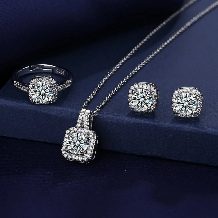 3pcs Suit Necklaces Simulated Flash Mosang Diamond Earring Women&