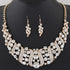 Alt Tag: crystal bridal necklace and earrings set with rhinestone statement necklace and matching drop earrings on display bust