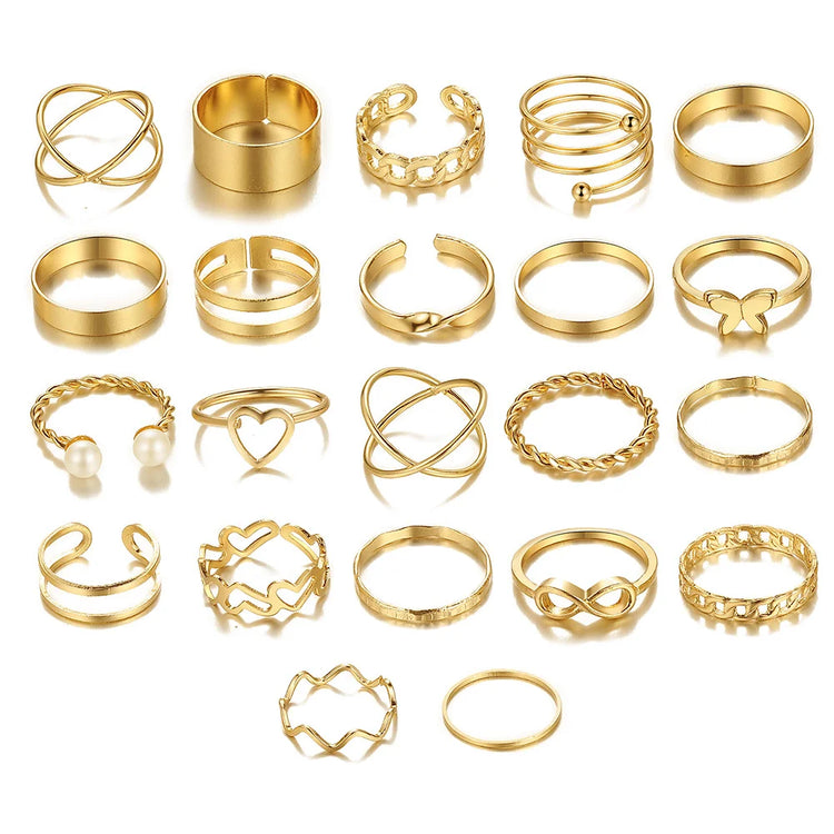 Elegant Vintage Chic Jewelry Set Including Pendant Necklaces,Twisted C-Hoop Earrings,Gold Color Rings,Bracelet ,Daily Outfits - DaHui