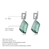 Alt Tag: 925 sterling silver jewelry set for women green amethyst drop earrings with CZ white accents, 13x24mm gemstone
