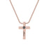 Custom cross projection necklace for men in rose gold with personalized engraving and link chain design.