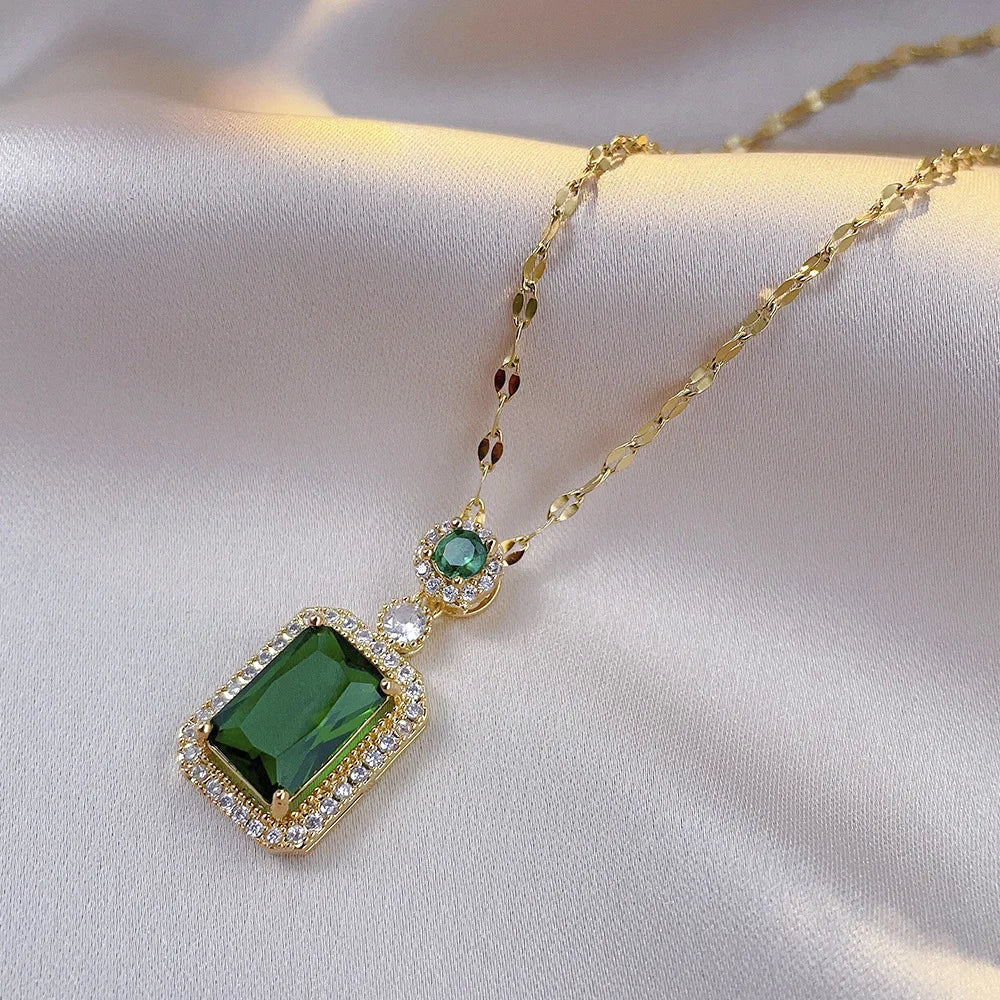 4PCS Sets Exquisite Quadrate Rhinestone Necklace Earrings Ring Jewelry Set Charm Ladies Jewelry Fashion Bridal Gifts - DaHui