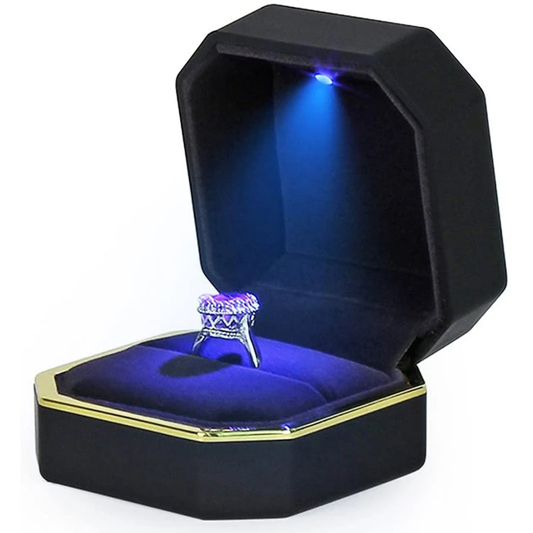 Alt Tag: LED velvet ring box with light luxury velvet ring box with LED for engagement proposal wedding display