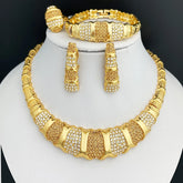 18K gold plated jewelry set for women, gold-tone zinc alloy necklace earrings ring bracelet set for party