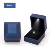 LED velvet ring box with light blue velvet jewelry ring box with LED light for proposal engagement wedding