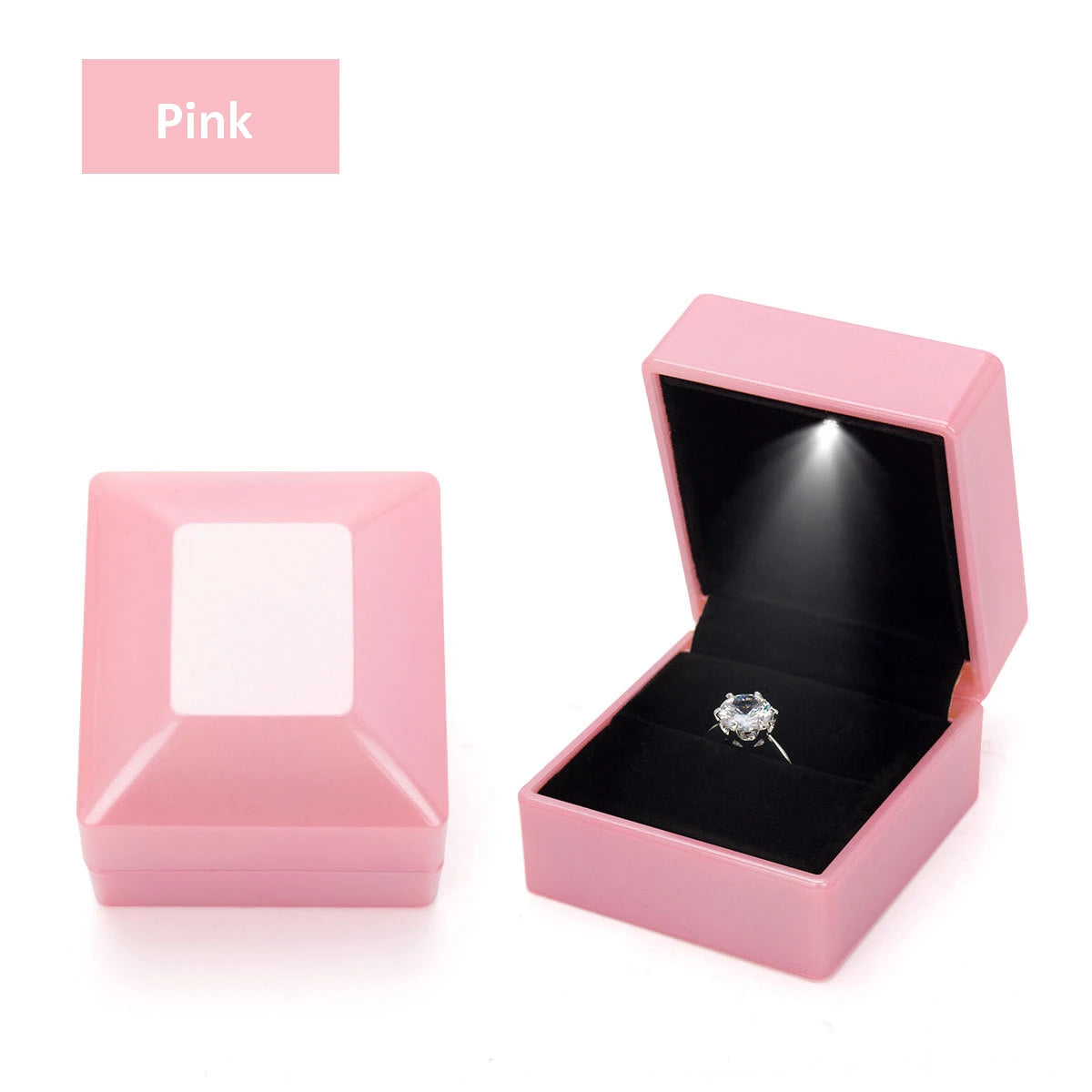 LED velvet ring box with light, luxury velvet ring box jewelry case for proposal engagement wedding