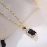 Alt Tag: titanium steel green zircon necklace for women gold chain pendant necklace with rectangular zircon stone and halo setting