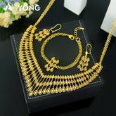 21k gold plated Dubai bridal jewelry set Turkish vintage 21K gold plated necklace earrings bracelet for wedding