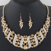 crystal bridal necklace and earrings set gold-tone rhinestone wedding jewelry set on display bust