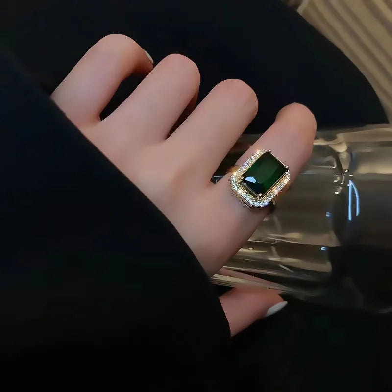 Alt Tag: titanium steel green zircon necklace for women green zircon rectangular pendant jewelry close-up
