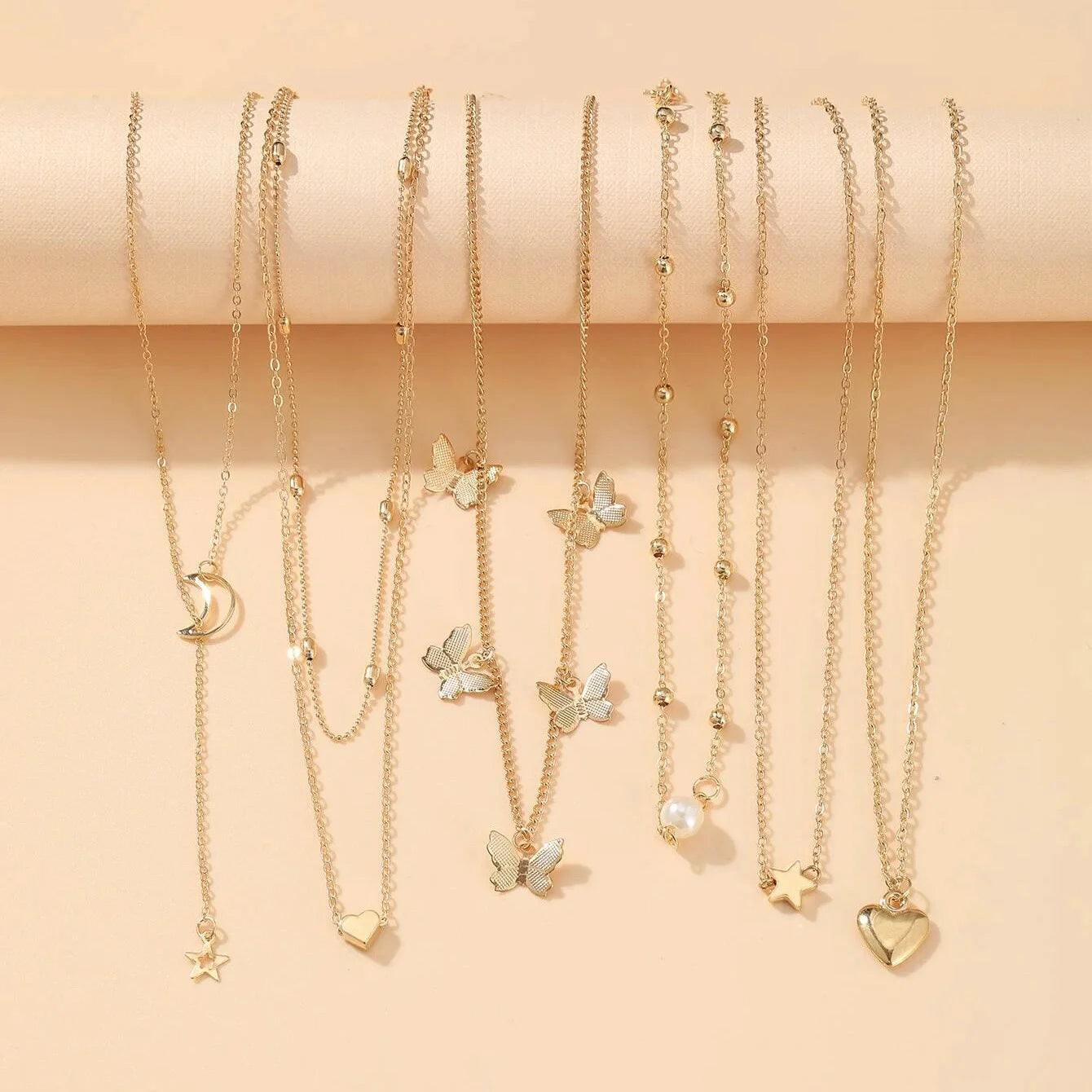 Elegant Vintage Chic Jewelry Set Including Pendant Necklaces,Twisted C-Hoop Earrings,Gold Color Rings,Bracelet ,Daily Outfits - DaHui