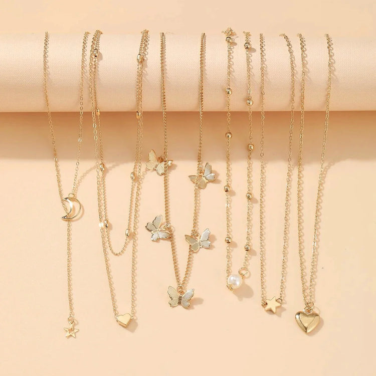 Elegant Vintage Chic Jewelry Set Including Pendant Necklaces,Twisted C-Hoop Earrings,Gold Color Rings,Bracelet ,Daily Outfits - DaHui