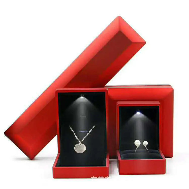 LED velvet ring box with light, luxury red velvet jewelry display box for proposal engagement wedding