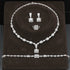 Alt Tag: rhinestone crystal bridal jewelry set with necklace, drop earrings, ring and bracelet in silver tone for wedding