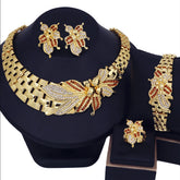 Alt Tag: 18K gold plated wedding jewelry set for women necklace earrings bracelet ring with crystal butterfly design