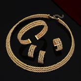 Alt Tag: gold plated Arabic bridal jewelry set with necklace, bracelet, ring and earrings for women wedding accessories