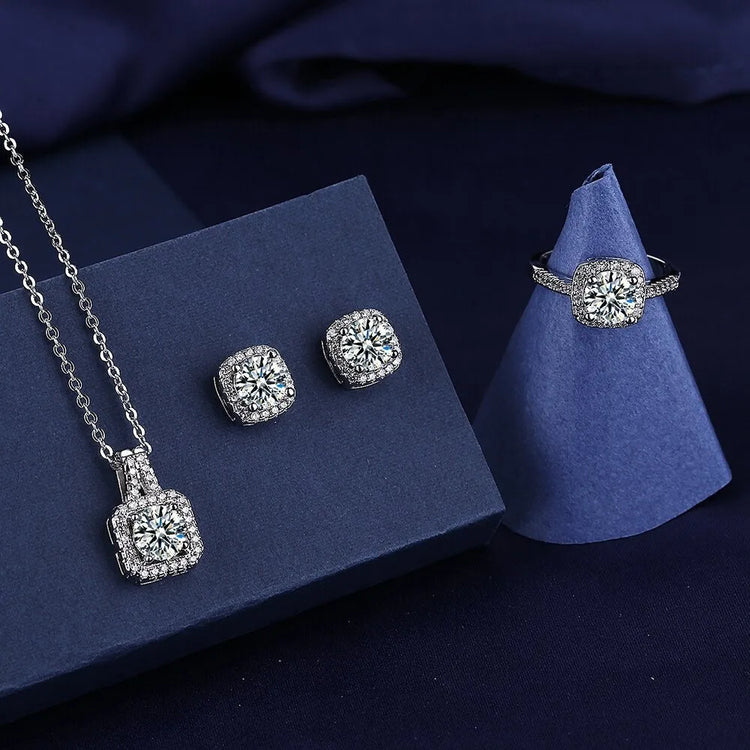 3pcs Suit Necklaces Simulated Flash Mosang Diamond Earring Women&