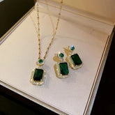 4PCS Sets Exquisite Quadrate Rhinestone Necklace Earrings Ring Jewelry Set Charm Ladies Jewelry Fashion Bridal Gifts - DaHui