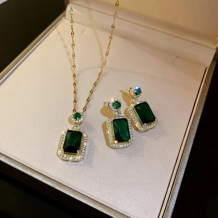 4PCS Sets Exquisite Quadrate Rhinestone Necklace Earrings Ring Jewelry Set Charm Ladies Jewelry Fashion Bridal Gifts - DaHui
