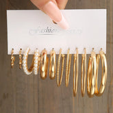 Elegant Vintage Chic Jewelry Set Including Pendant Necklaces,Twisted C-Hoop Earrings,Gold Color Rings,Bracelet ,Daily Outfits - DaHui