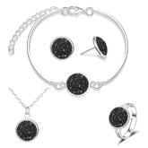 Luxury Quality Quartz Rhinestone Jewelry Sets for Women Simple Round Earrings Necklaces Set Bridal 4 Piece Silver Plated Jewelry - DaHui