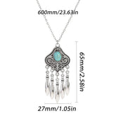 silver plated turquoise indian jewelry set necklace pendant with turquoise stone and tassel drops, 600mm chain, 65mm pendant