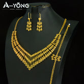 Turkish vintage 21k gold plated Dubai bridal jewelry set necklace earrings bracelet for wedding